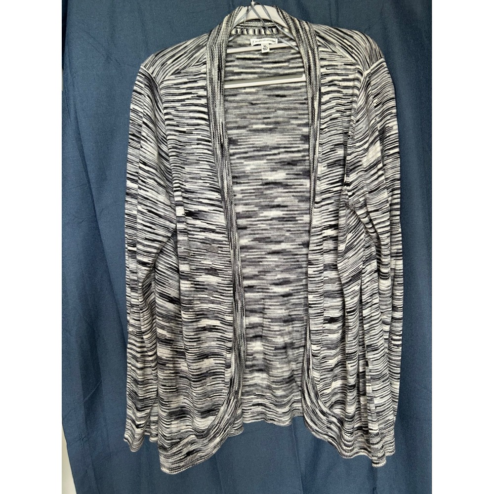 Croft & Barrow Space Dye Open Front Cardigan Womens XL Black White Knit Sweater